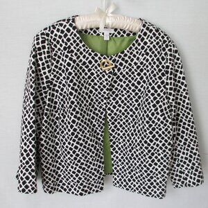 Charter Club black geo cotton blend open front 3/4 sleeve lined jacket *Sz L*